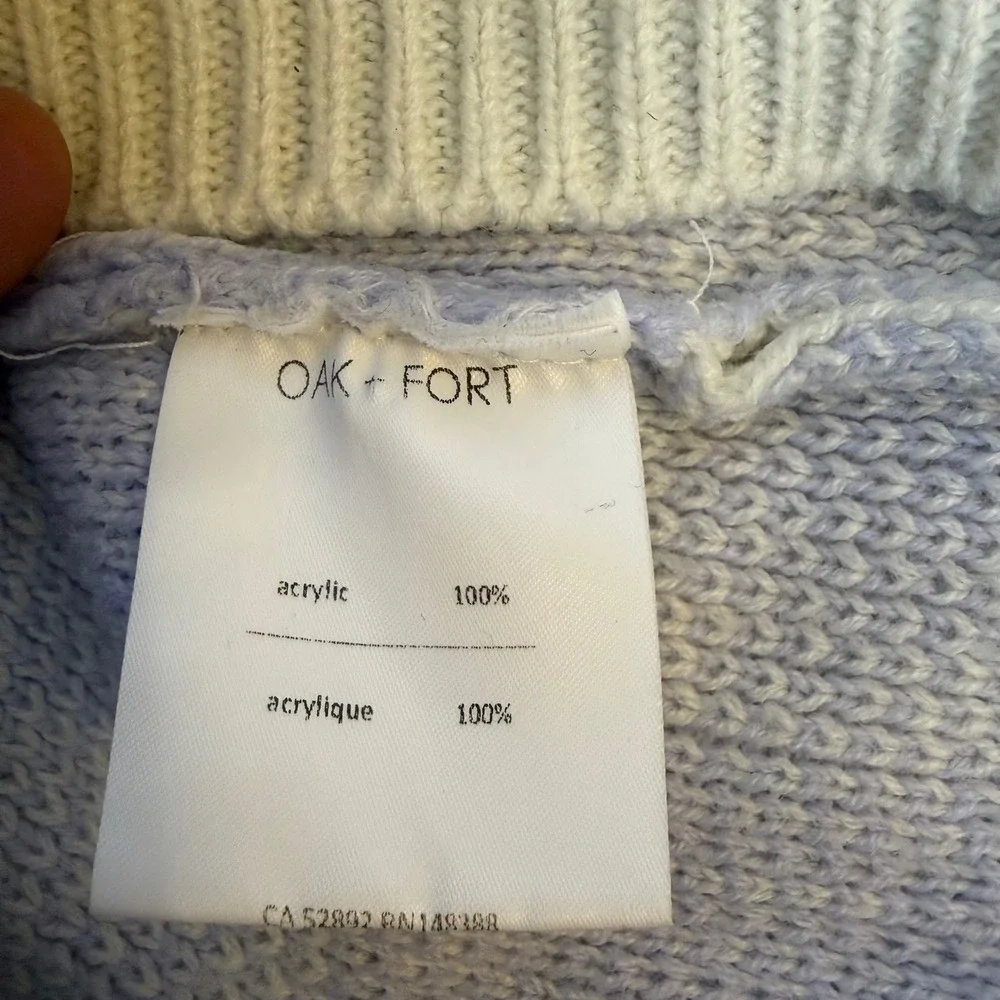 Oak + Fort Lavender White Checkered Cropped Cardigan Sweater Size M Purple Knit